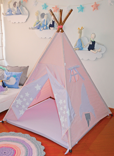 Teepee rosado lila/estrellas cohete
