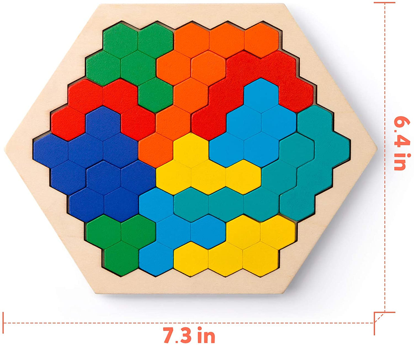 Puzzle hexagonal de madera para niños. Juguete de geometría y lógica.