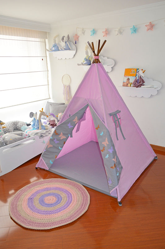 Teepee rosa/gris mariposas