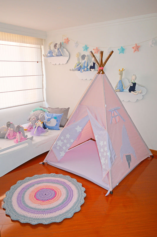 Teepee rosado lila/estrellas cohete