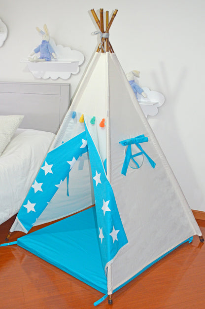 Teepee Crudo/ Azul turquesa estrellas