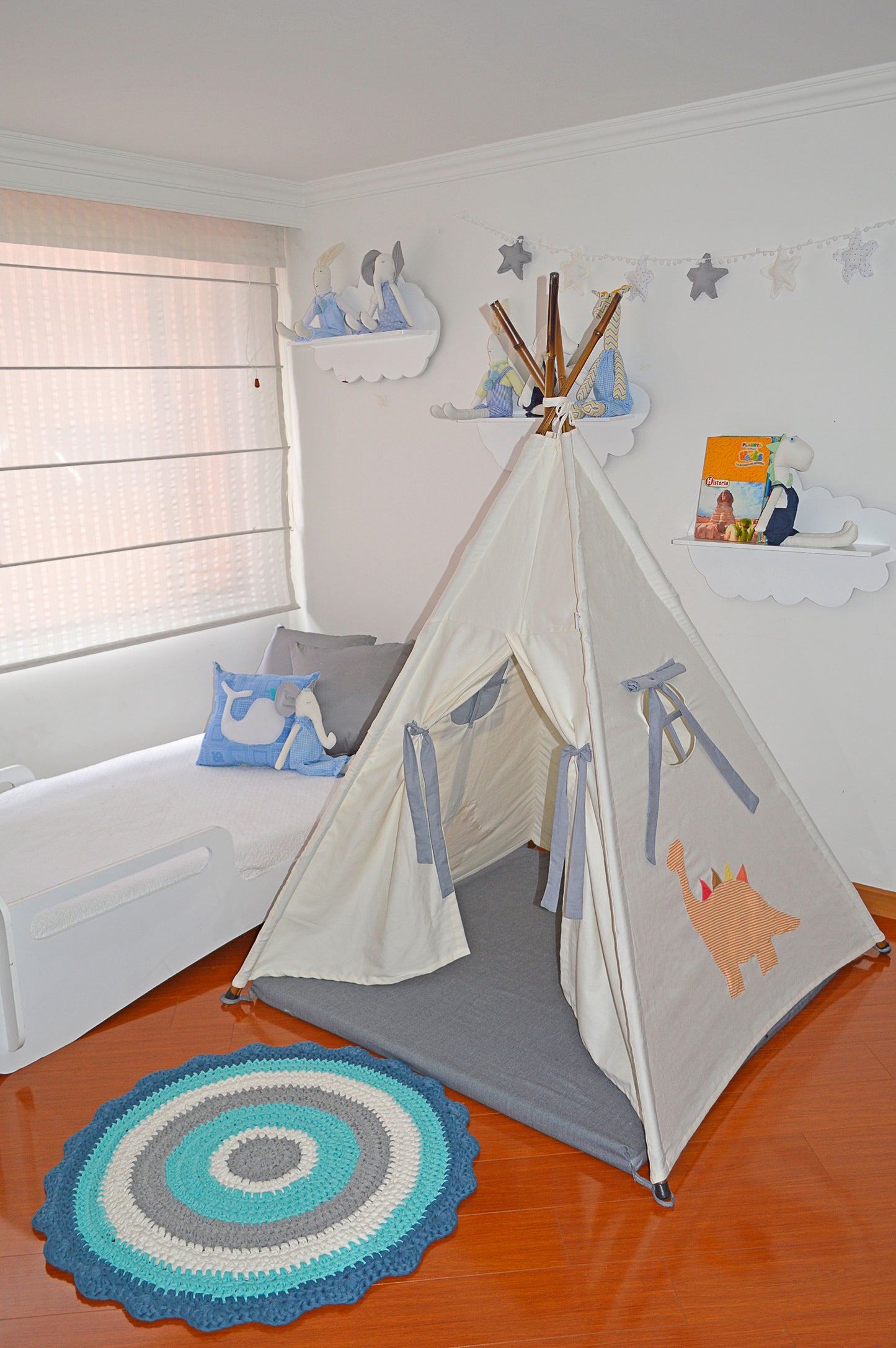 Teepee Azul beige dinosaurio