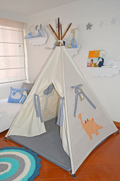 Teepee Azul beige dinosaurio