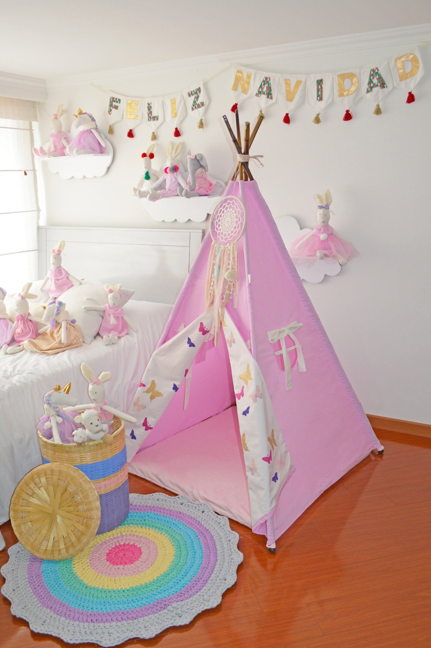 Teepee rosa/crudo mariposas