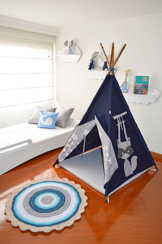 Teepee Azul oscuro estrellas mapache