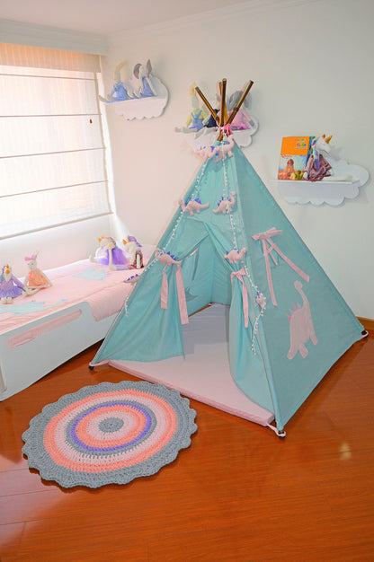 Teepee Dinosaurio verde menta rosado