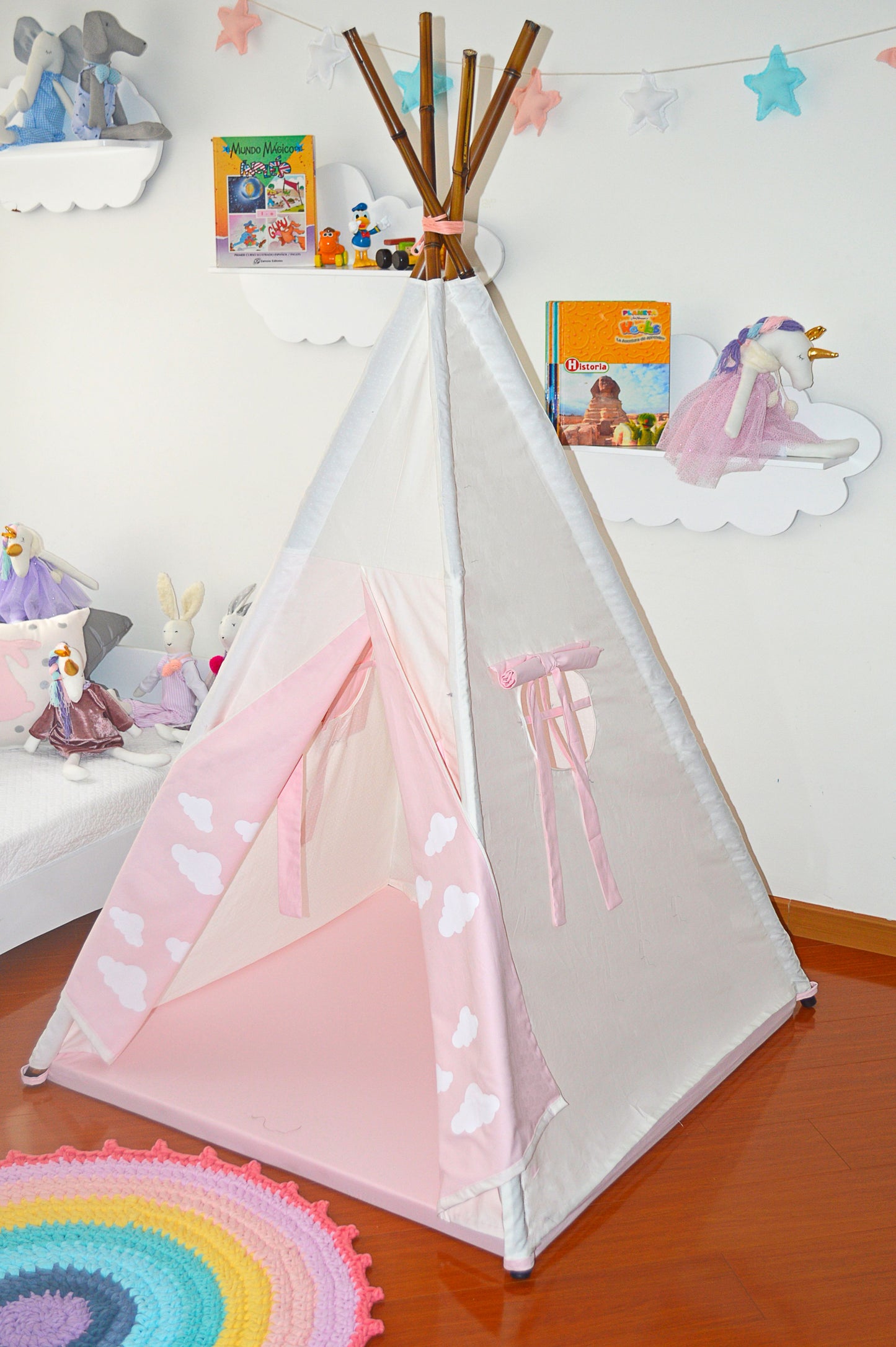 Teepee beige rosado/ nubes