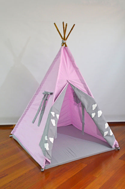 Teepee Rosa fuerte/gris nubes