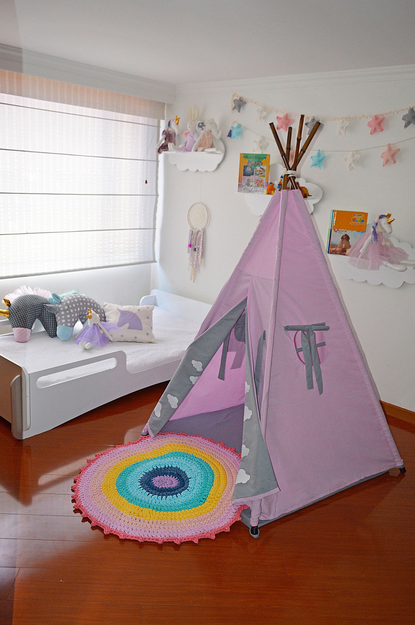 Teepee Rosa fuerte/gris nubes