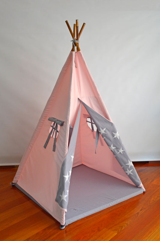 Teepee Rosado/gris estrellas