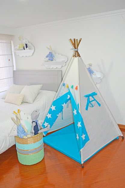 Teepee Crudo/ Azul turquesa estrellas