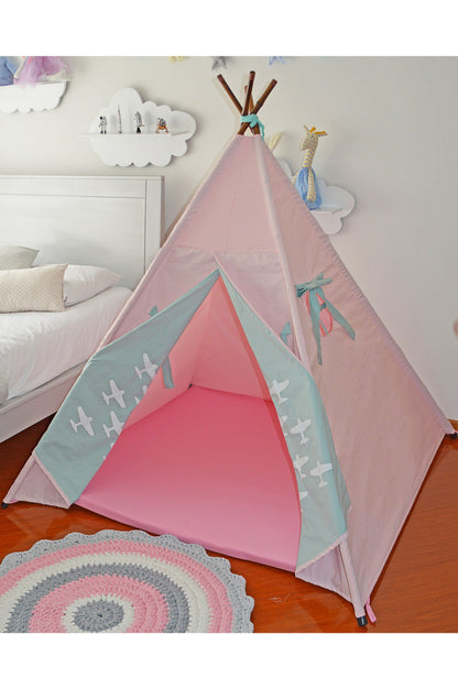 Teepee rosa/ verde menta aviones