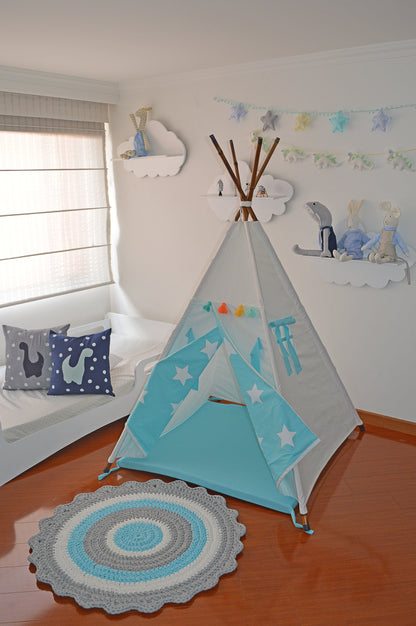 Teepee Crudo/ Azul turquesa estrellas